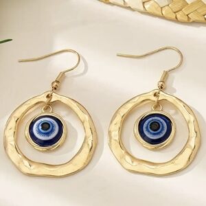Gold and Blue Dangle Earrings
